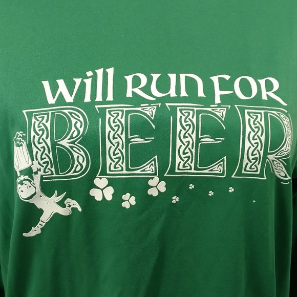 Run 4 Beer Saint Patrick's Day Green Athletic Top Long Sleeve Tee Emerald Green - Picture 2 of 8